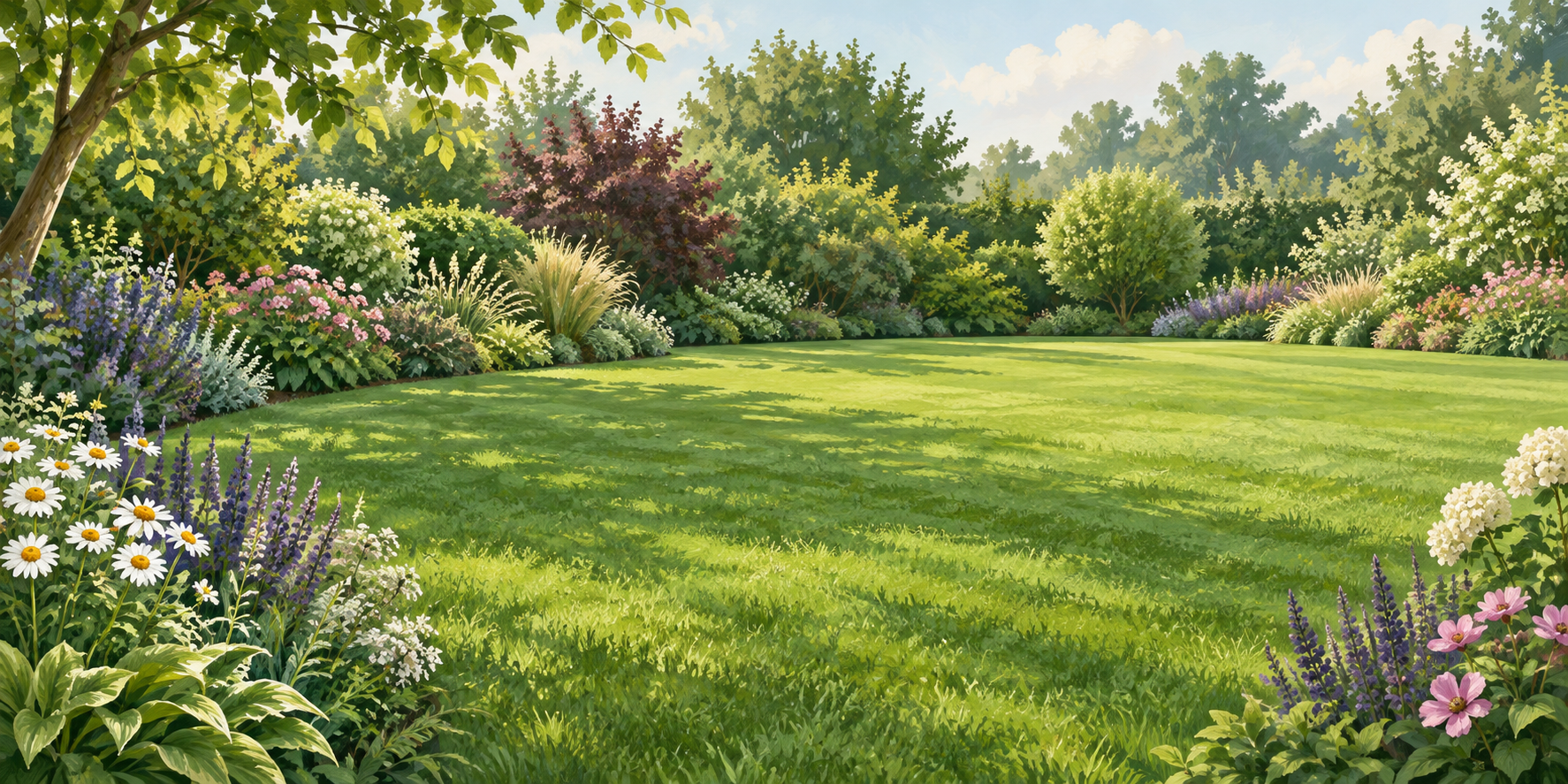 Illustration of a green lawn in a garden